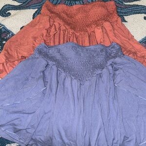 Dusty Blue & Burnt Orange Smocked Waist Skort